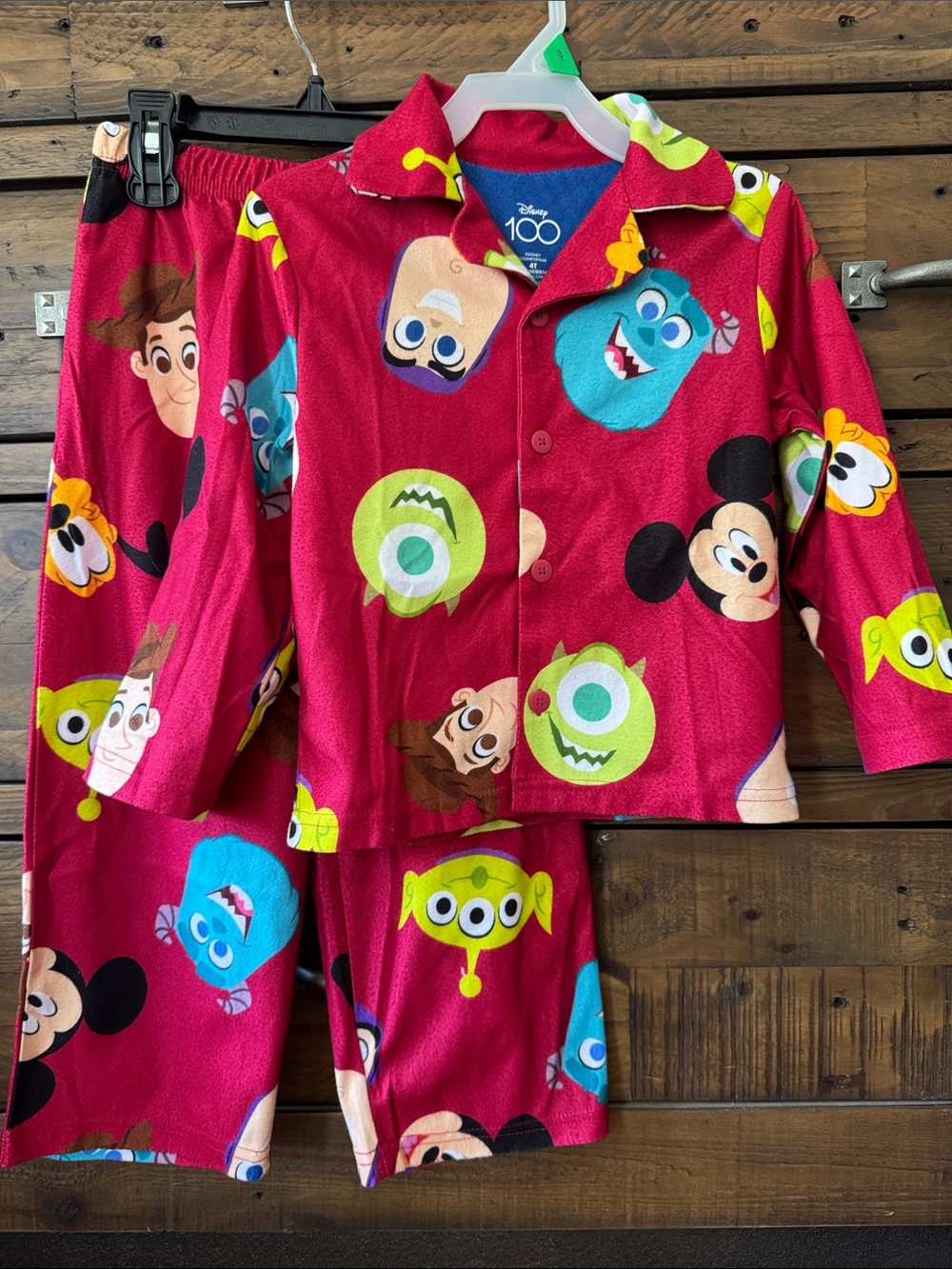 NWOT - Disney 100 Character Print Red Button Down Pajama Set size 4T